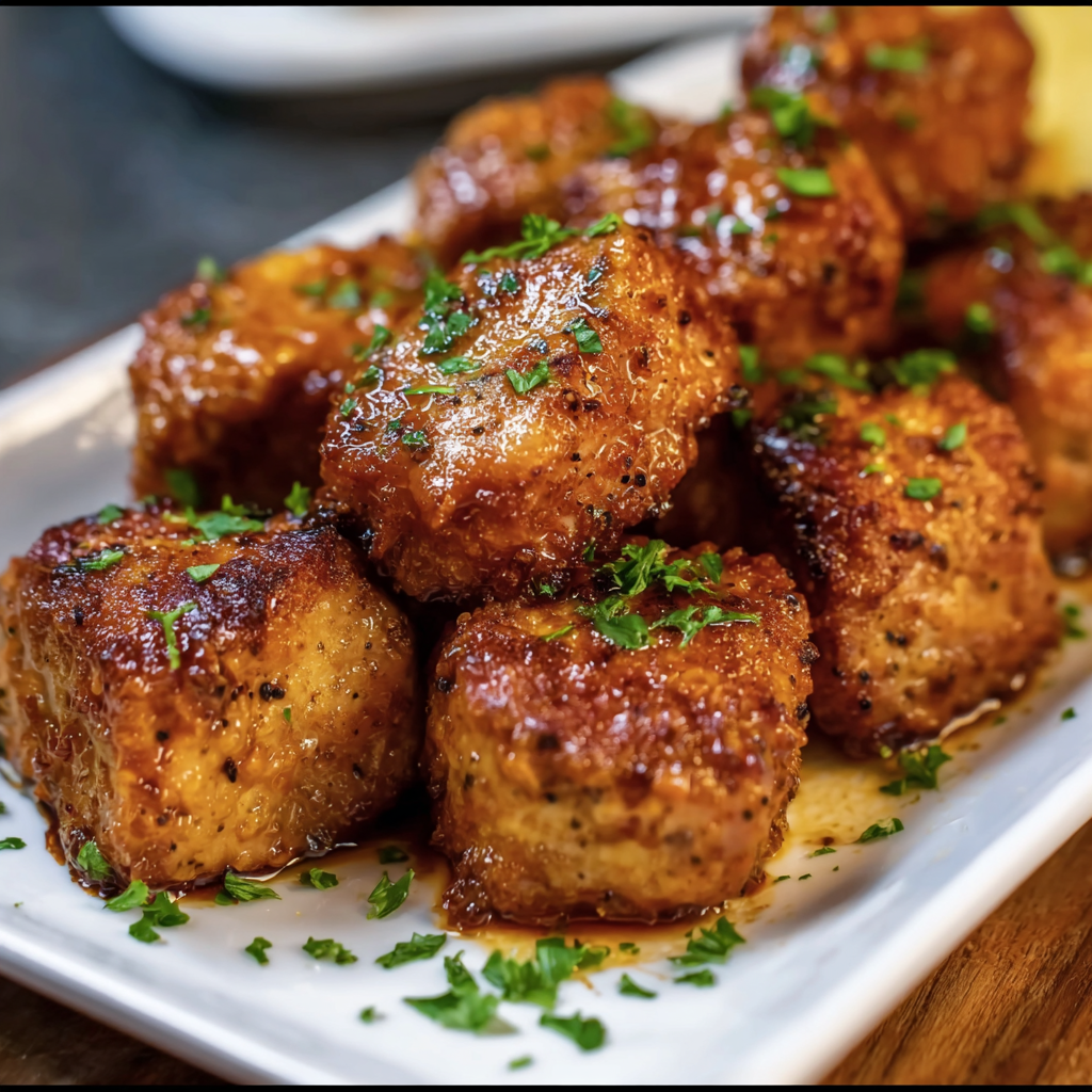 Served pork chop bites with dipping sauce