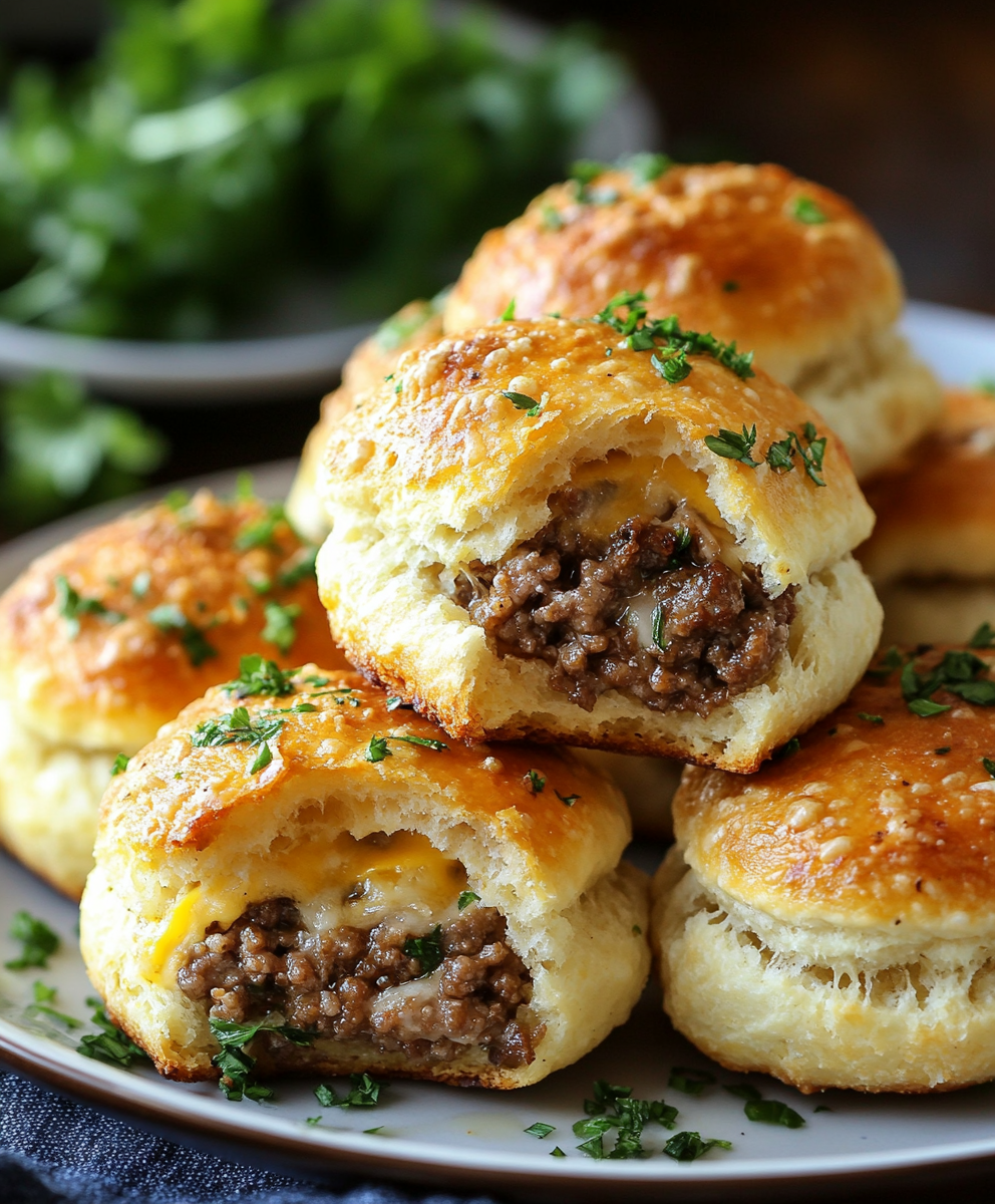 Garlic Parmesan Cheeseburger Bombs on tray