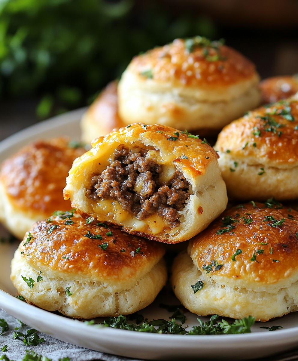 Close-up of cheese oozing from a cheeseburger bomb