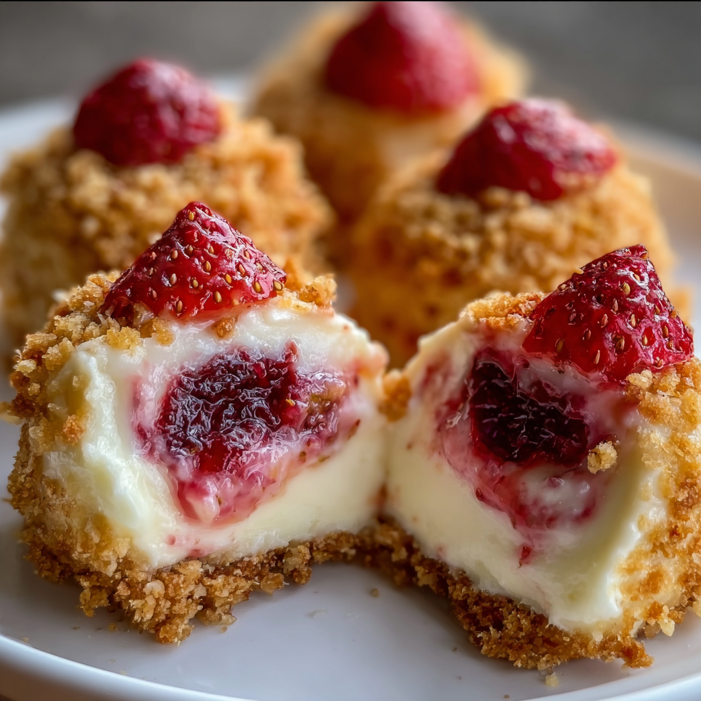 Close-up of strawberry and crunch topping