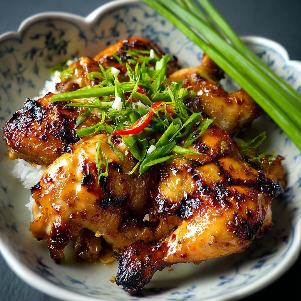 Grilled Vietnamese chicken finished on a platter