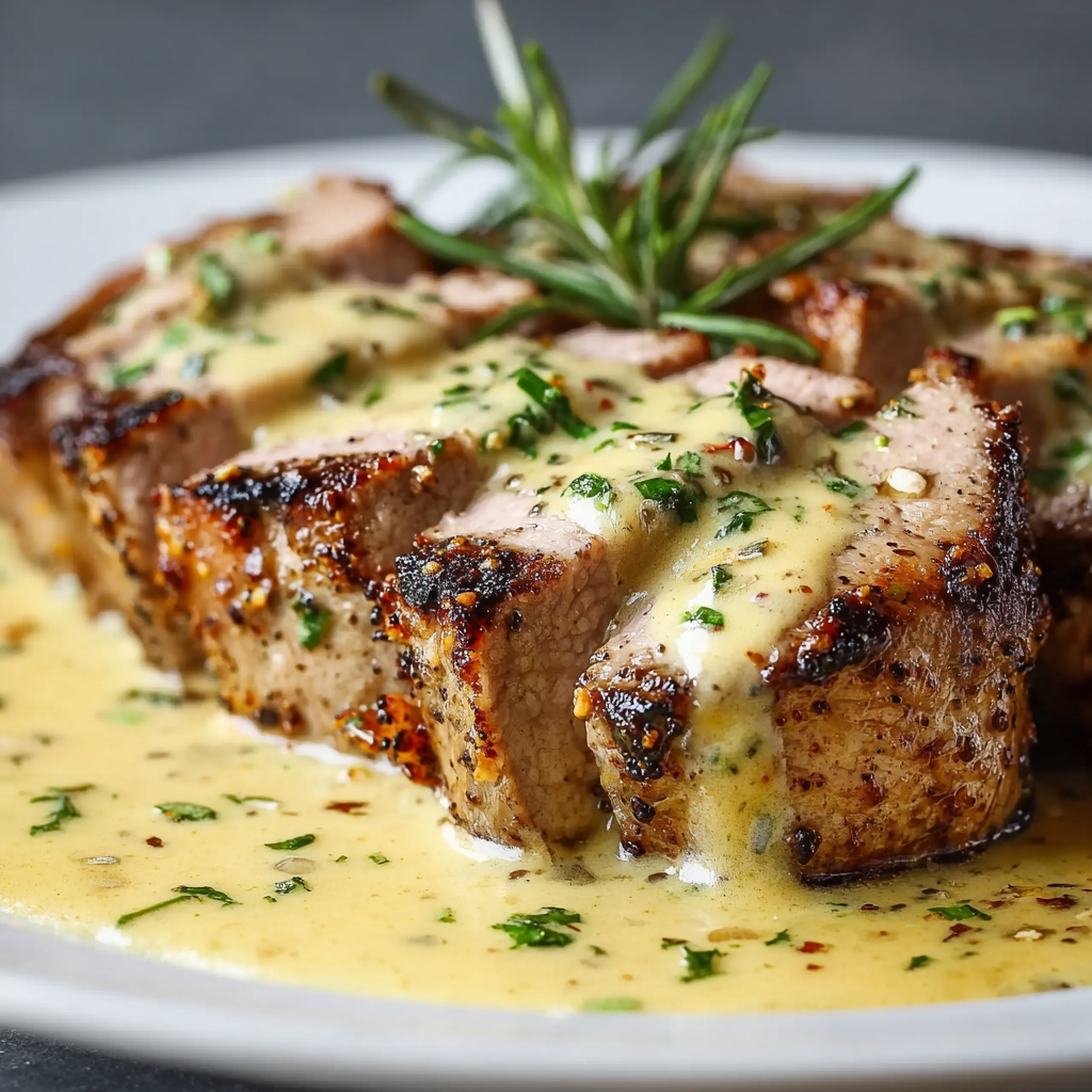 Close-up of creamy mustard sauce in skillet