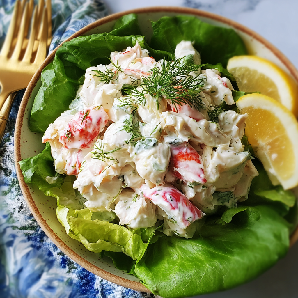 Seafood salad with shrimp and imitation crab in a bowl