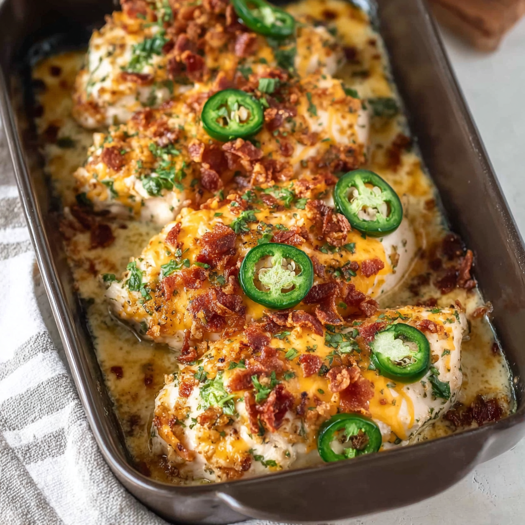 Baked jalapeno popper chicken topped with melted cheddar