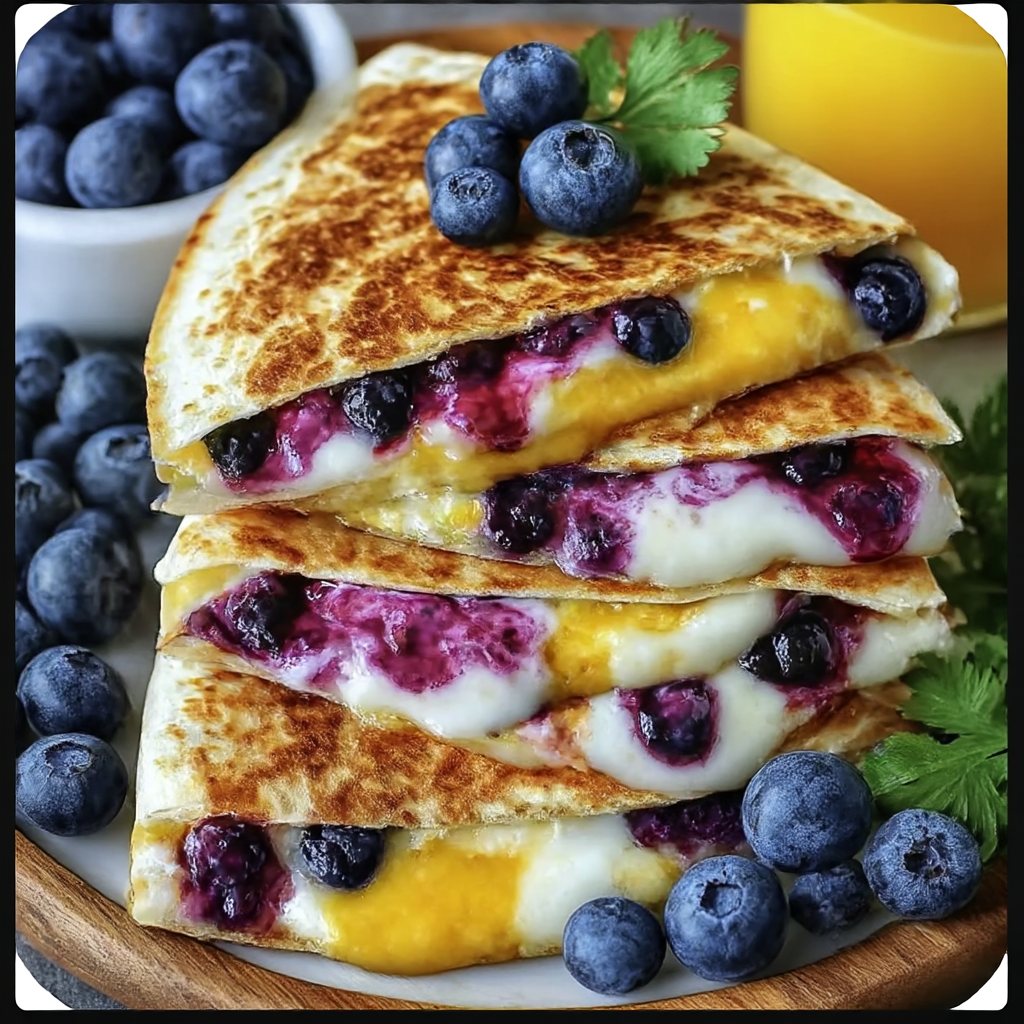 Fresh blueberries and cream cheese spread on a tortilla