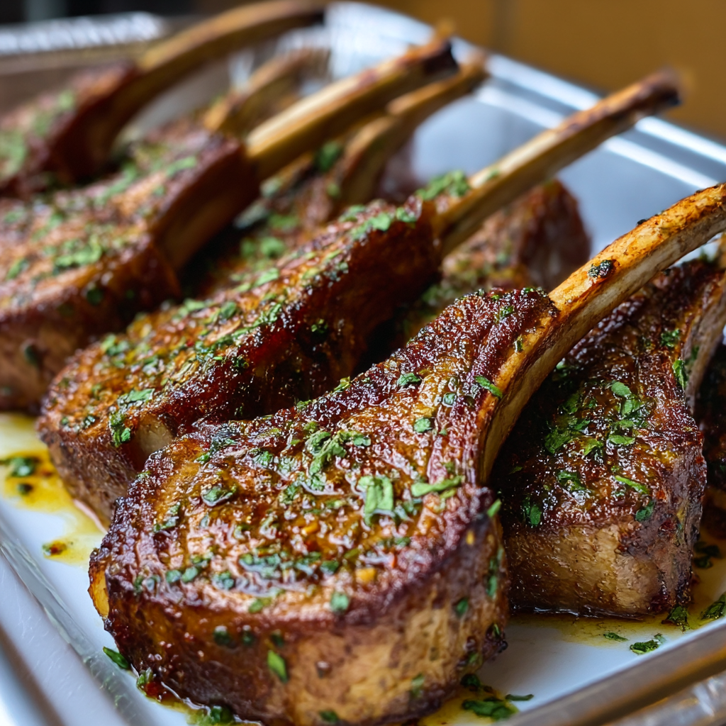Marinated lamb chops on a grill