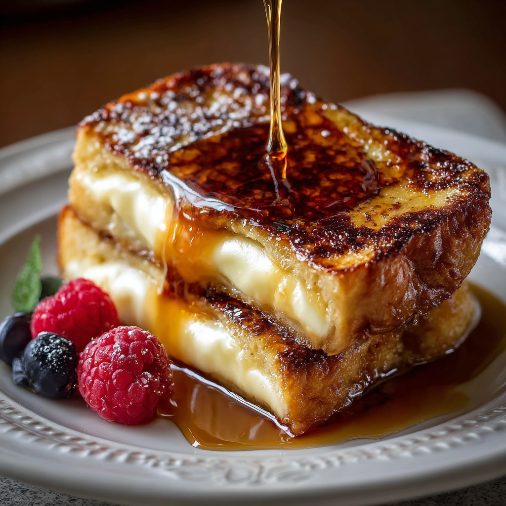 Overnight creme brulee french toast bake bubbling in pan