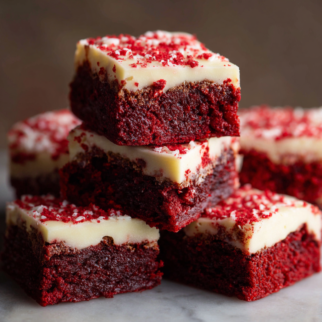 Red velvet brownies cooling in pan