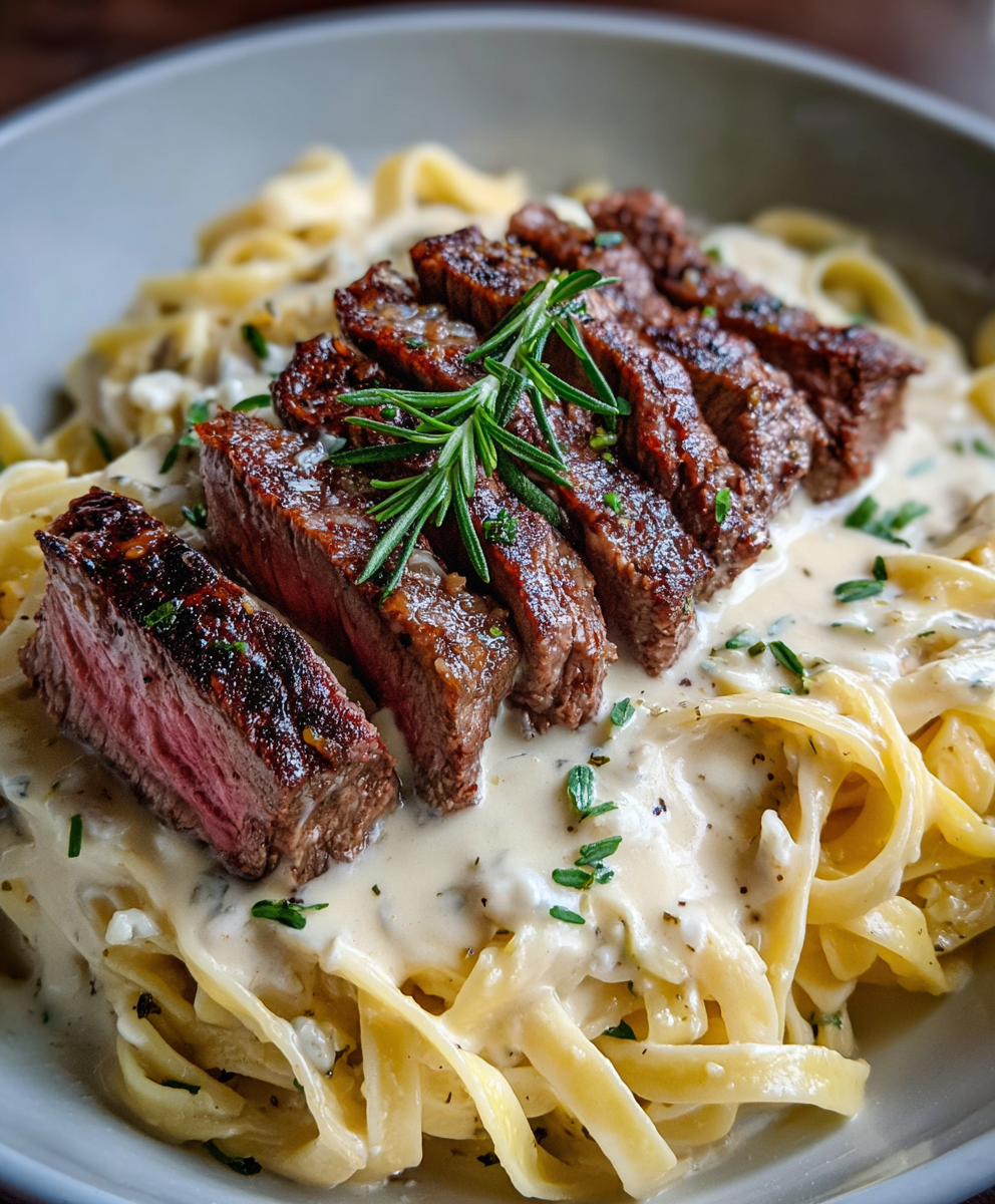 Savory Steak Gorgonzola Alfredo with Creamy Parmesan Sauce