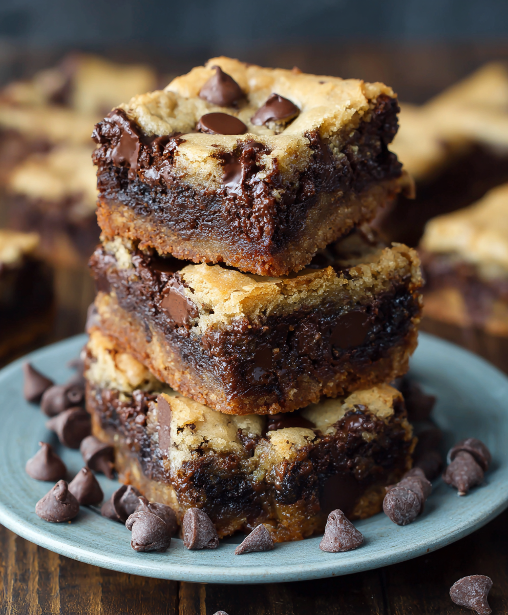 Cookie dough dollops on brownie batter in an 8x8 pan