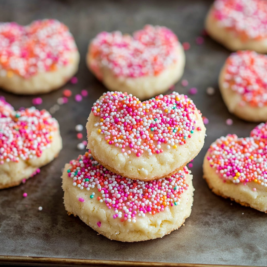 Tray of soft sprinkle cookies coming out of the oven