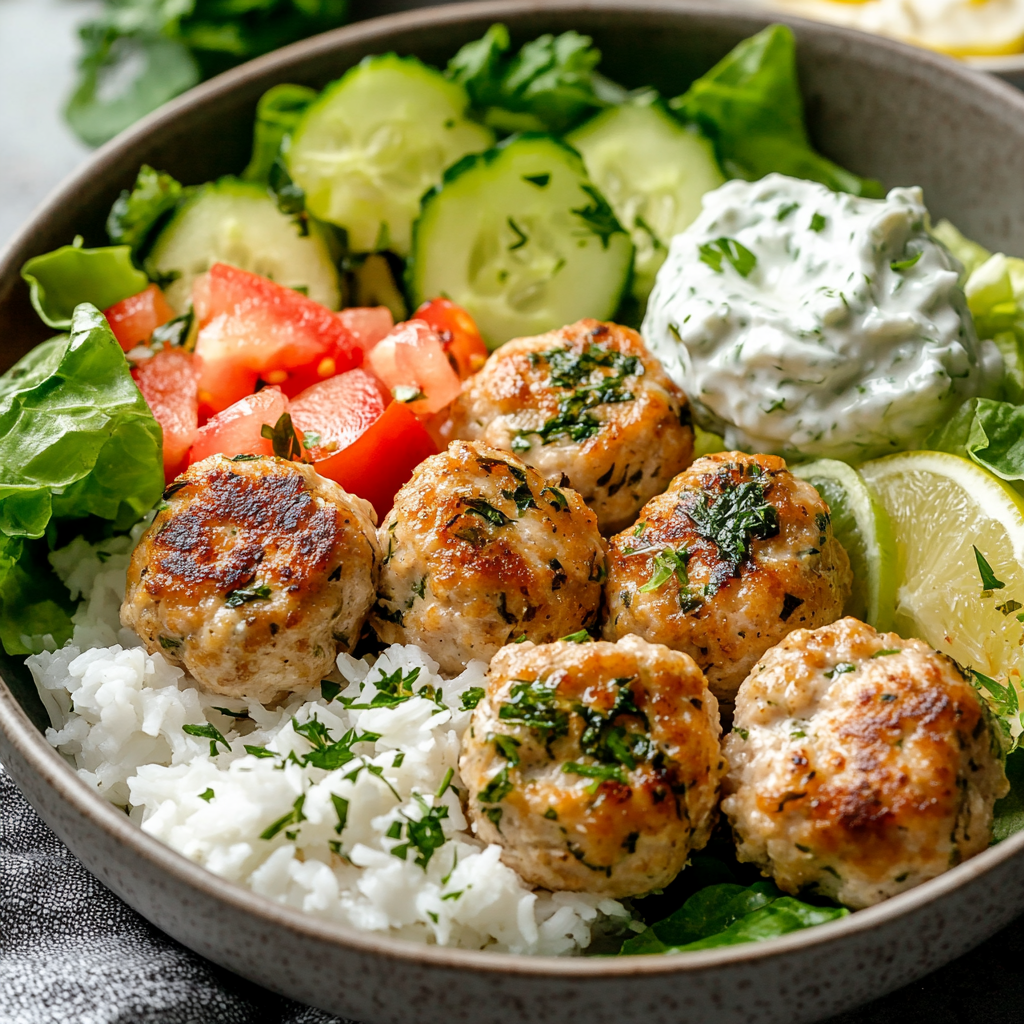 Greek Chicken Meatballs with Homemade Tzatziki