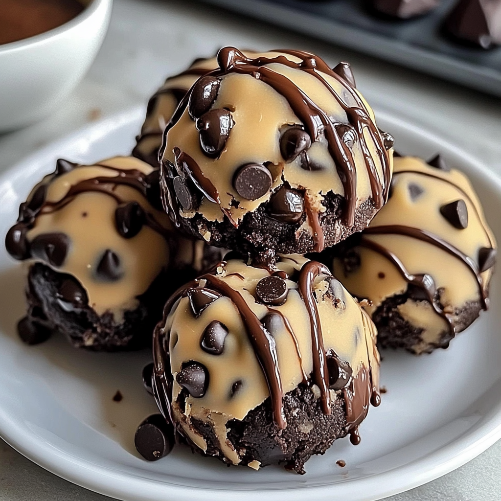 Chocolate Chip Cookie Dough Brownie Bombs on parchment