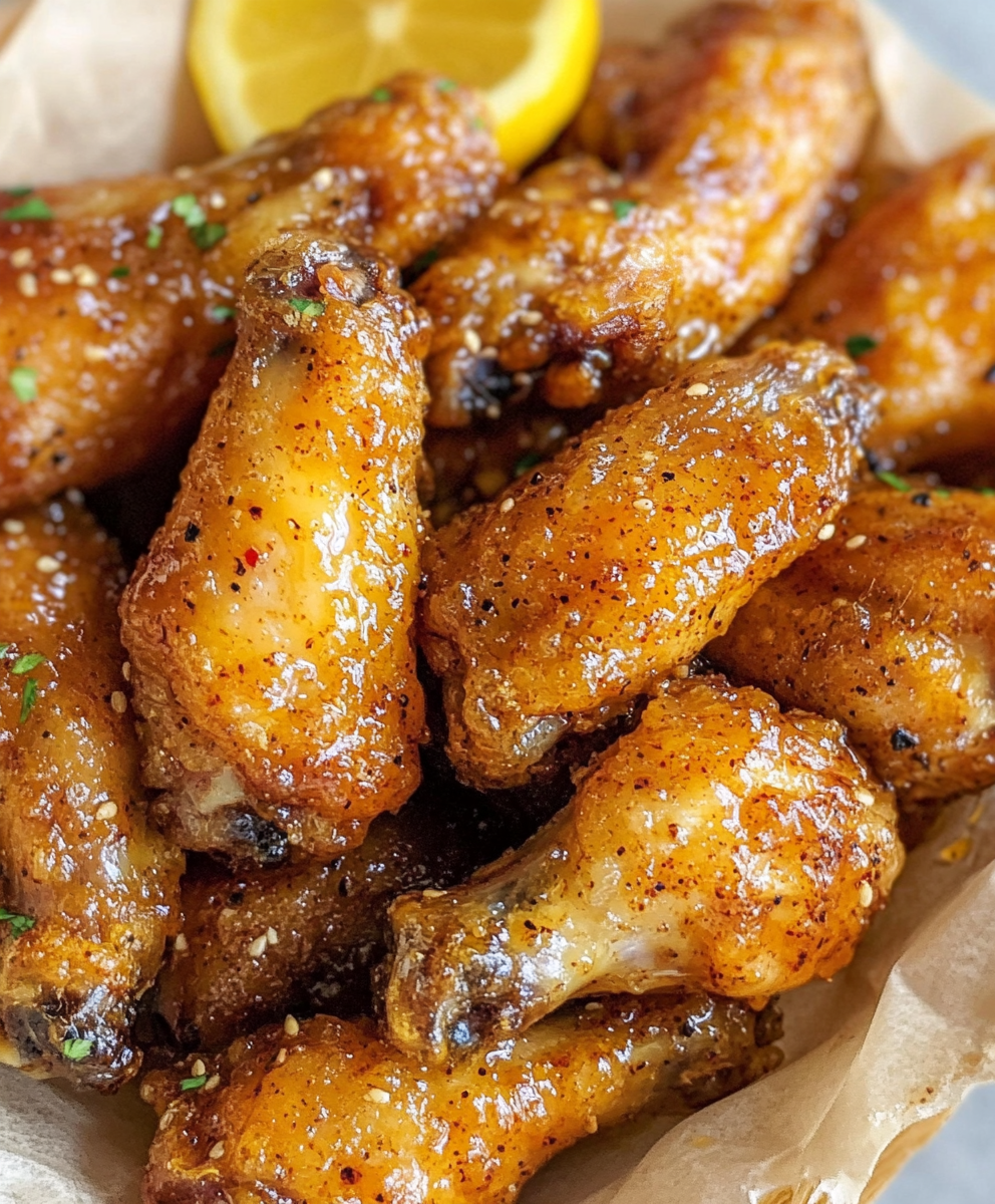 Honey Lemon Pepper Wings on a wire rack