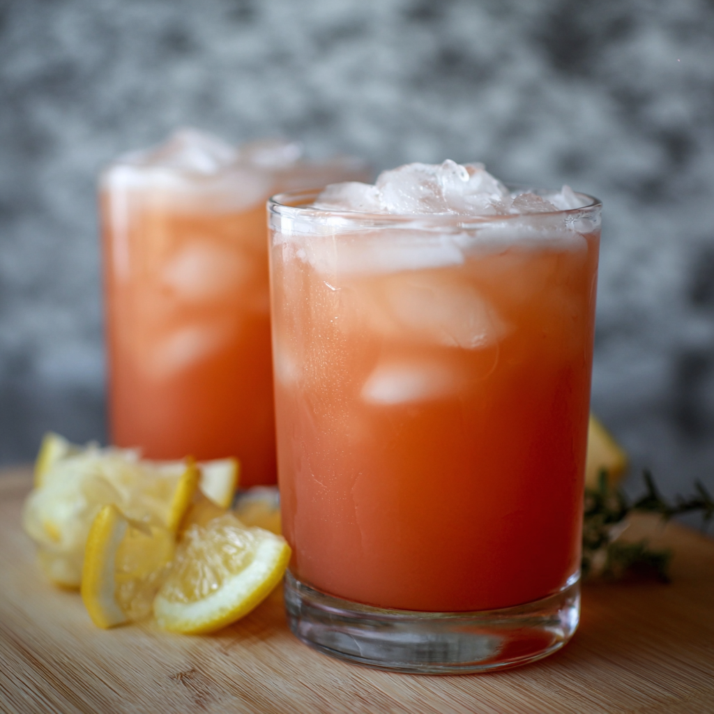 Two glasses of guava white tea lemonade on a tray