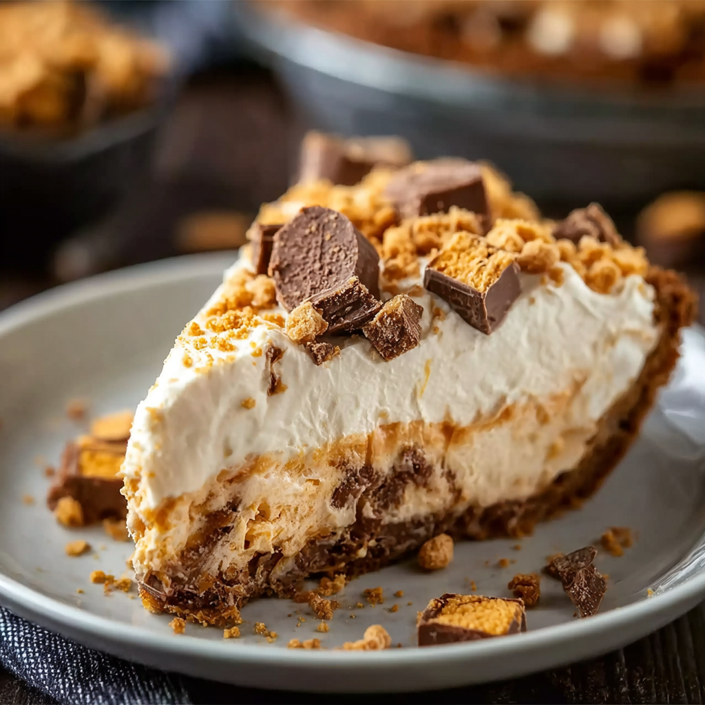 Close-up of Butterfinger pie filling