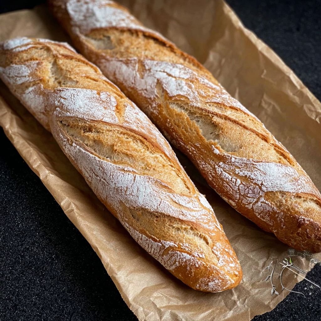 Freshly baked gluten free baguettes on a cooling rack