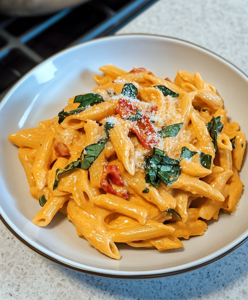 High Protein Roasted Red Pepper Pasta