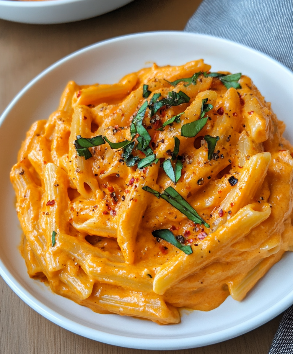 Creamy roasted red pepper sauce blended with cottage cheese