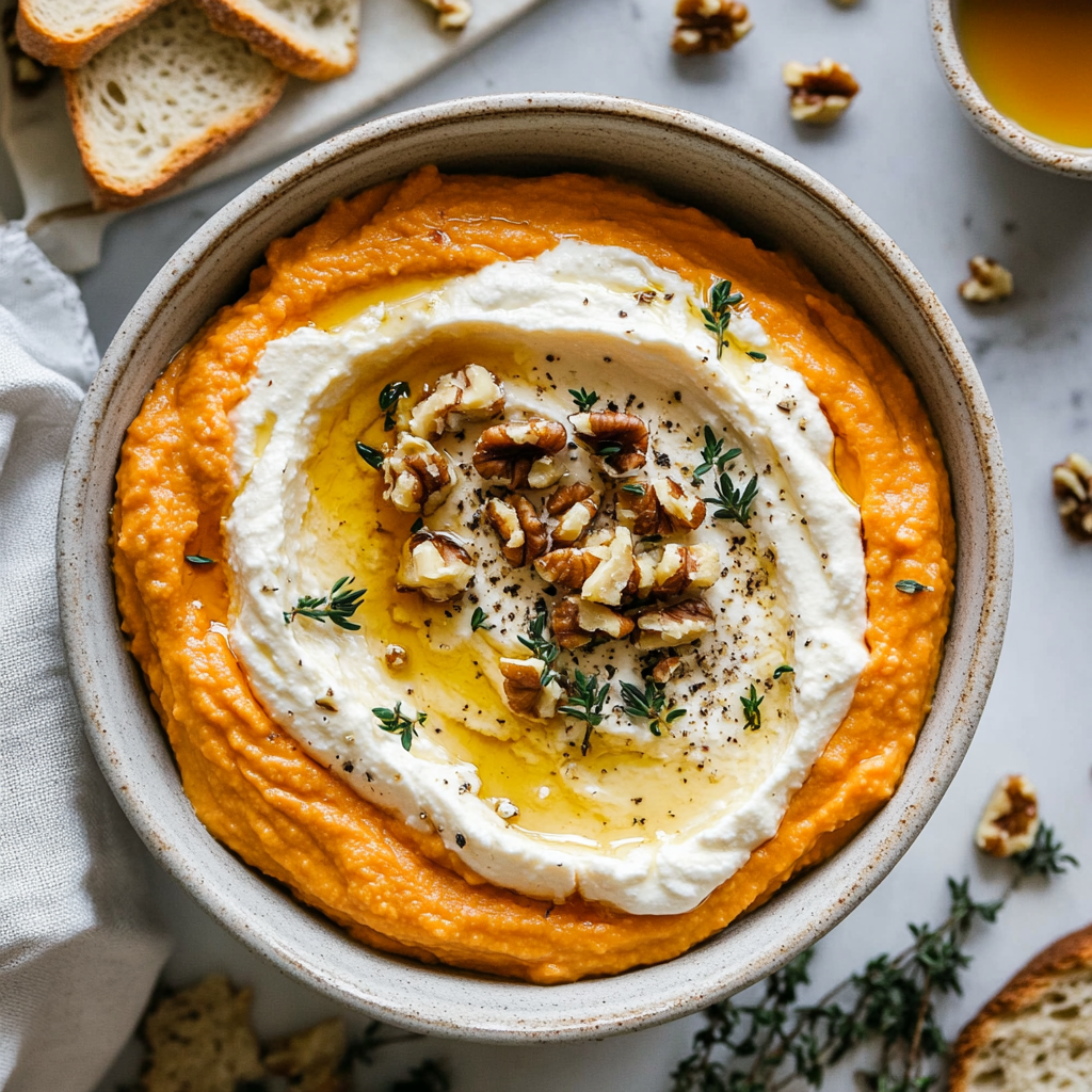 Pumpkin Whipped Feta with Honey, Walnuts & Fresh Thyme