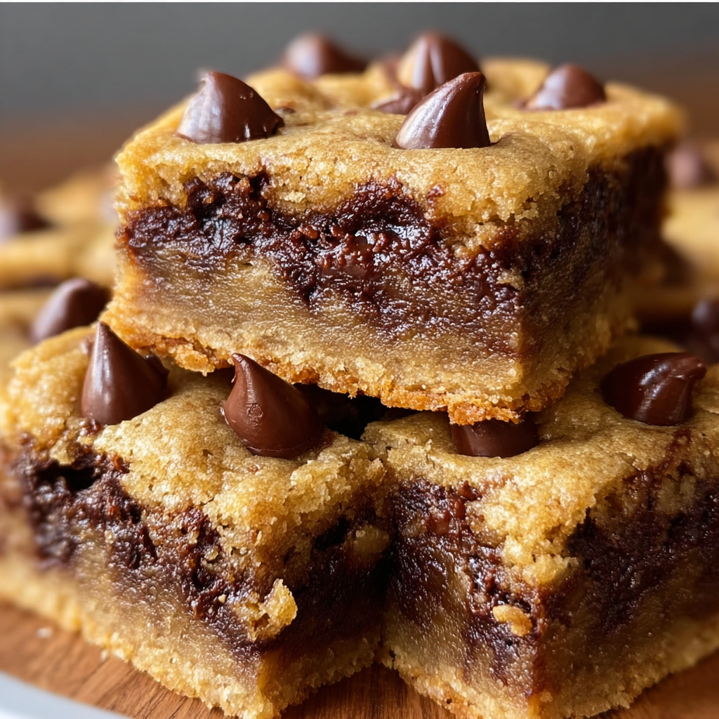 Unbaked chocolate chip cookie bars in a baking dish