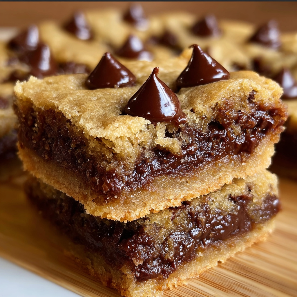 Baked chocolate chip cookie bars with a scoop of ice cream