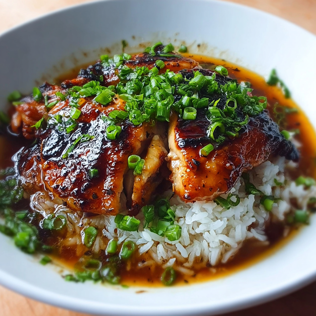 Caramelised Soy Chicken in Garlic Ginger Broth with Rice