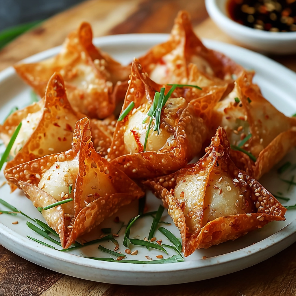 Baked rice paper crab rangoons on parchment