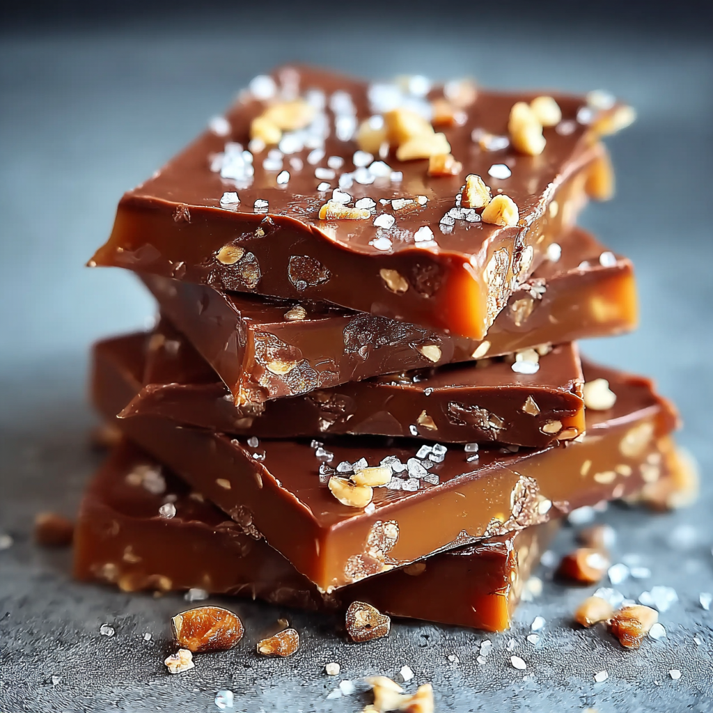 Homemade toffee in a square pan with pecans