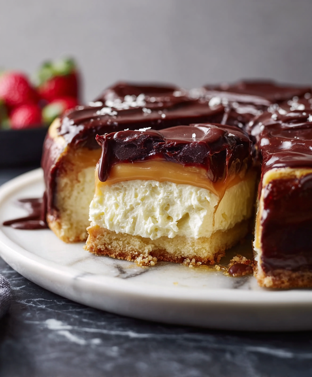 Slice of Millionaire Cheesecake on plate