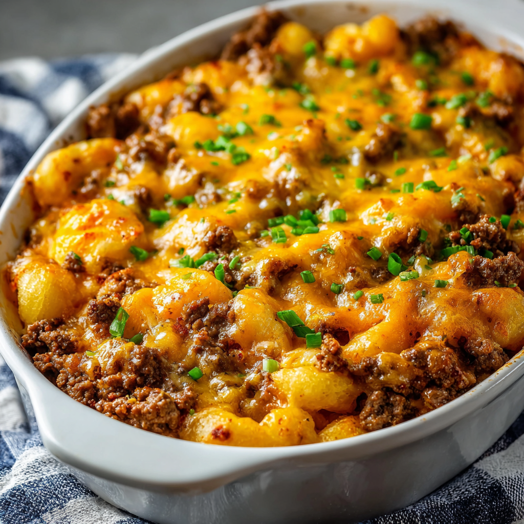 Hobo Casserole in a 9x13 dish fresh from the oven