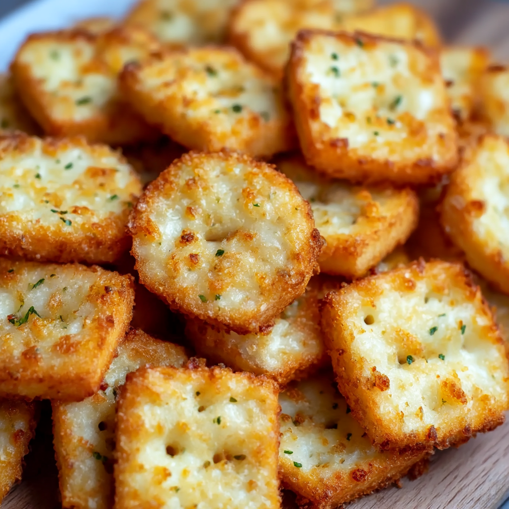 Close-up of parmesan coated Ritz Bits