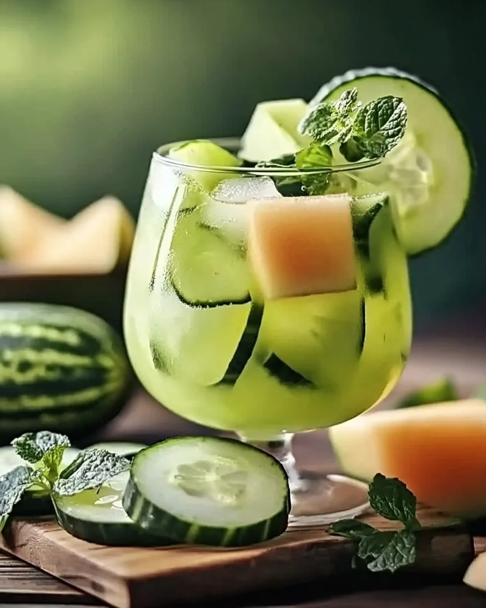 Pitcher of cucumber melon splash with ice
