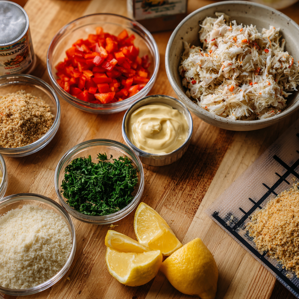 Plated Maryland crab cakes with lemon