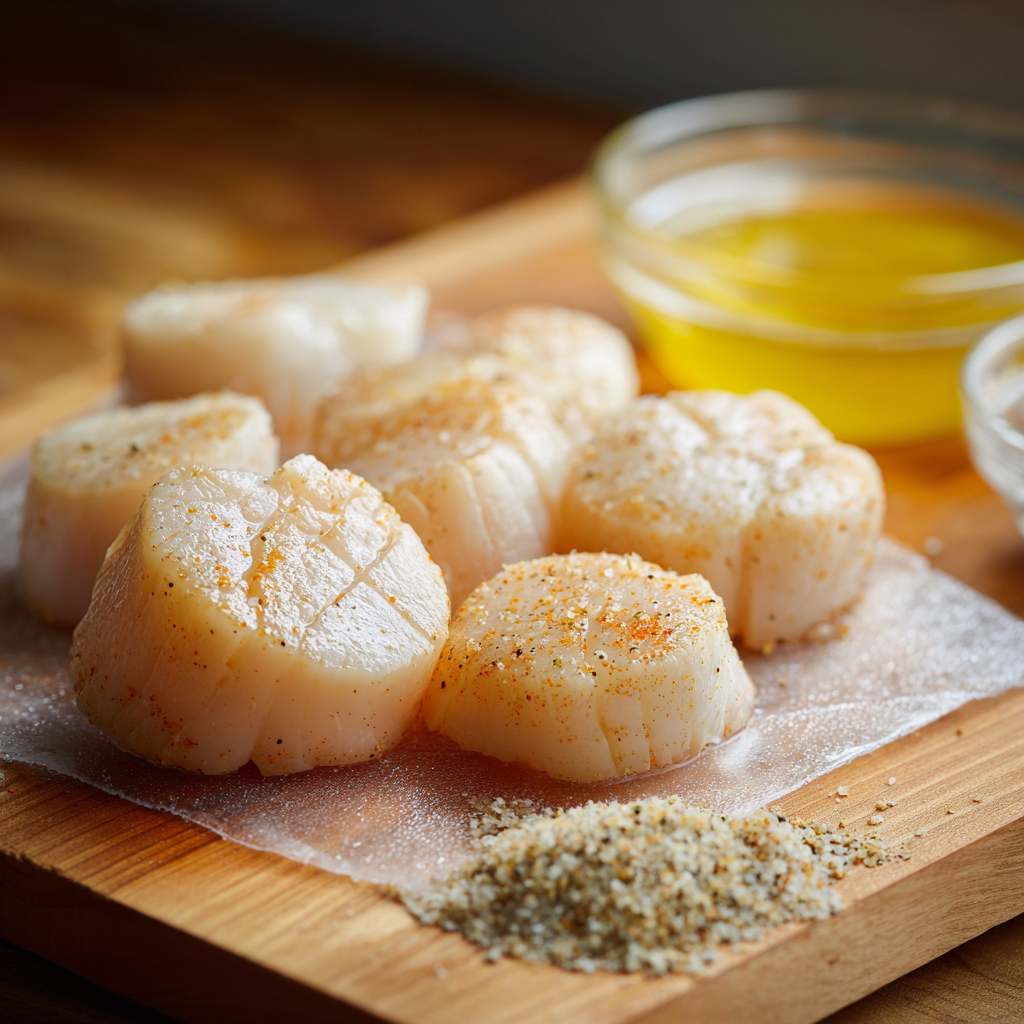 Dry scallops ready to sear
