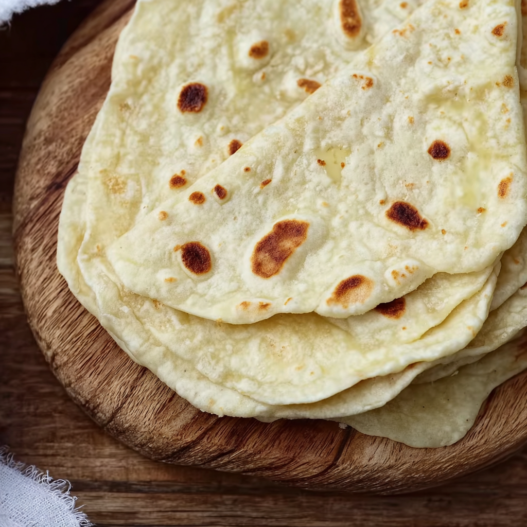 Tortillas puffing in a hot skillet