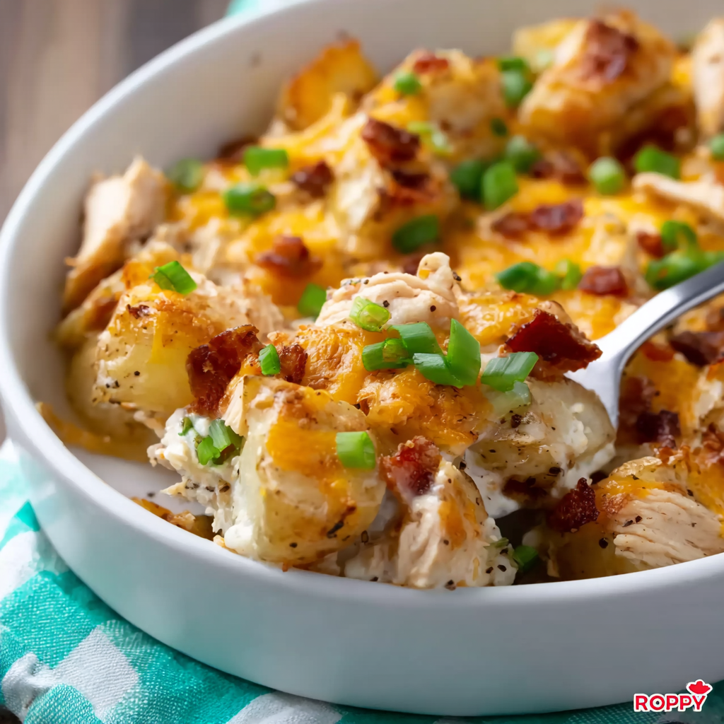 Chicken Bacon Ranch Potato Casserole close-up