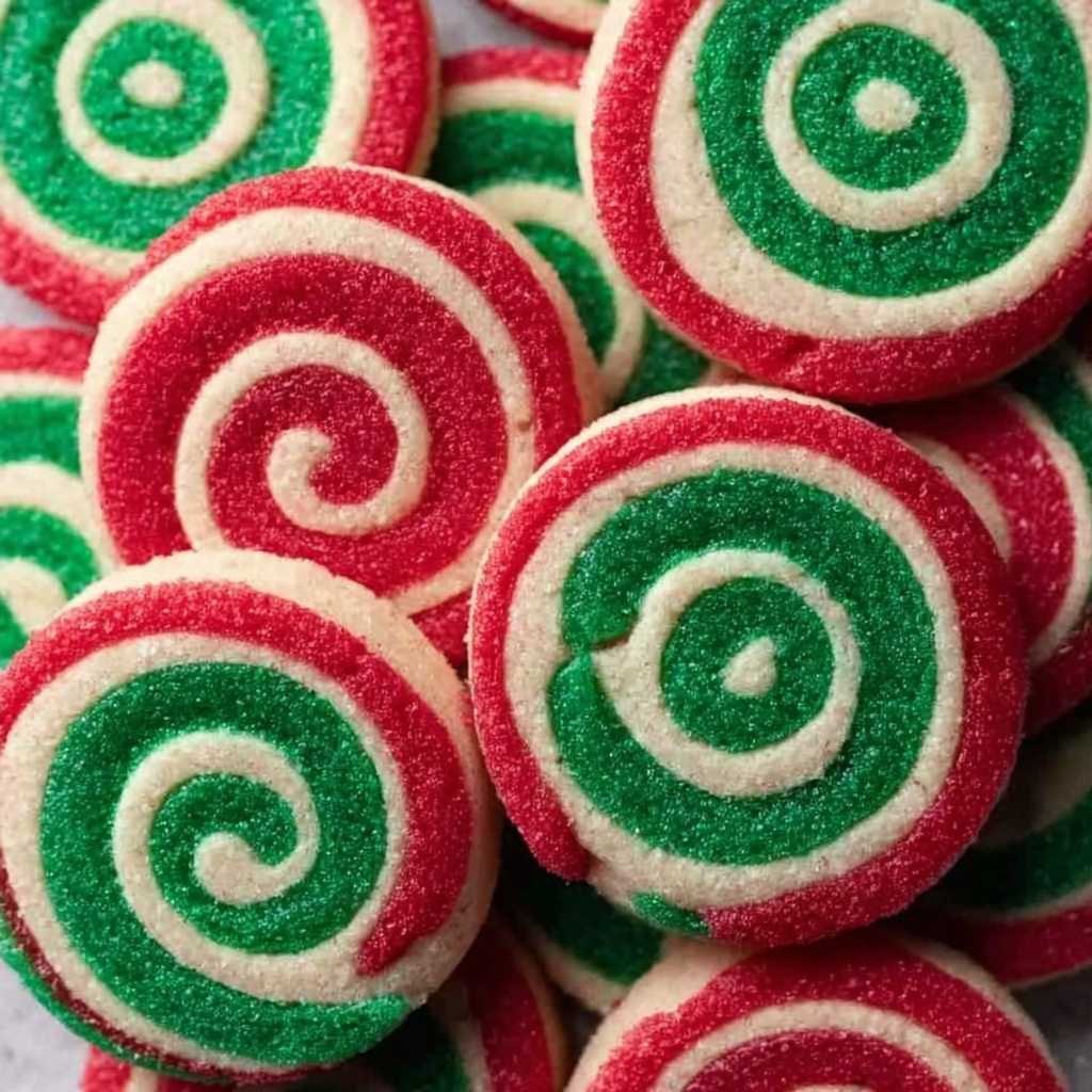 Christmas pinwheel cookies log rolled in sprinkles