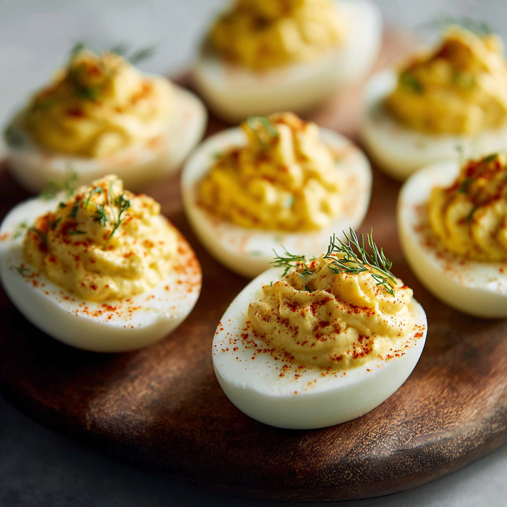 Deviled eggs on a white platter