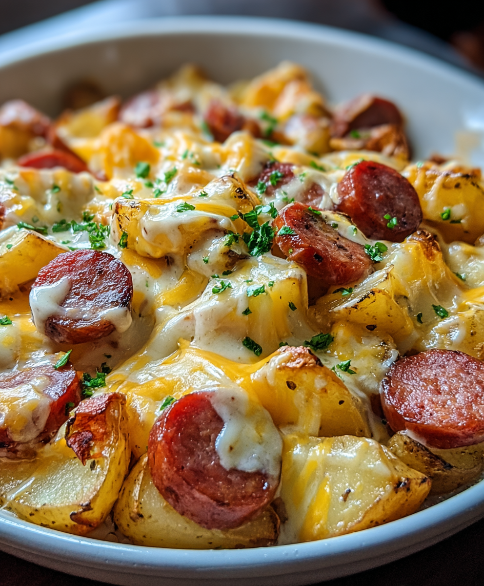 Cheesy Potatoes with Smoked Sausage