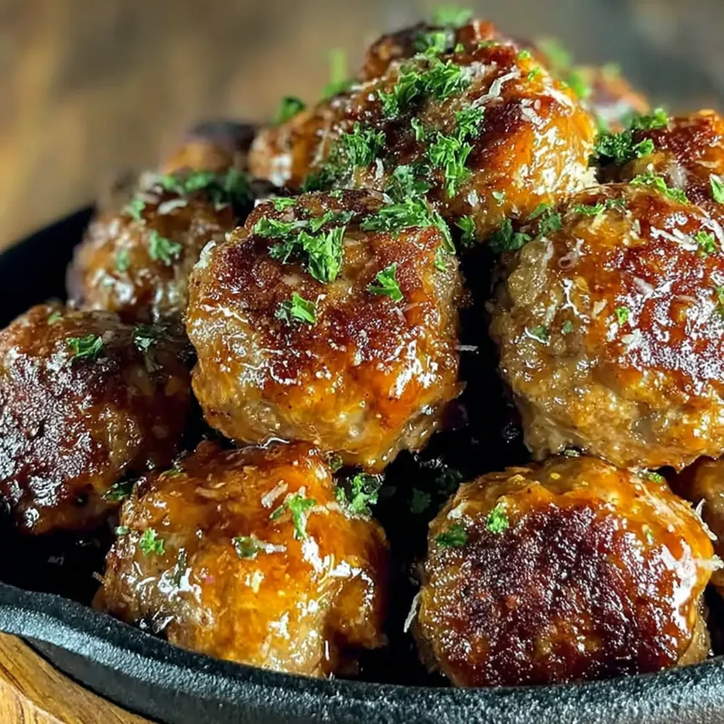 Golden baked meatballs on a parchment-lined pan