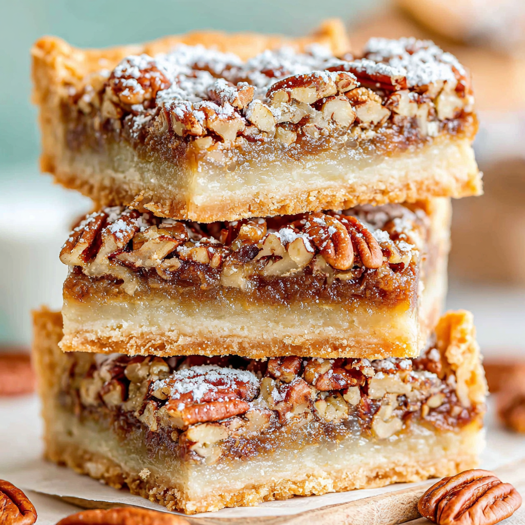 Close-up of gooey pecan pie bar texture
