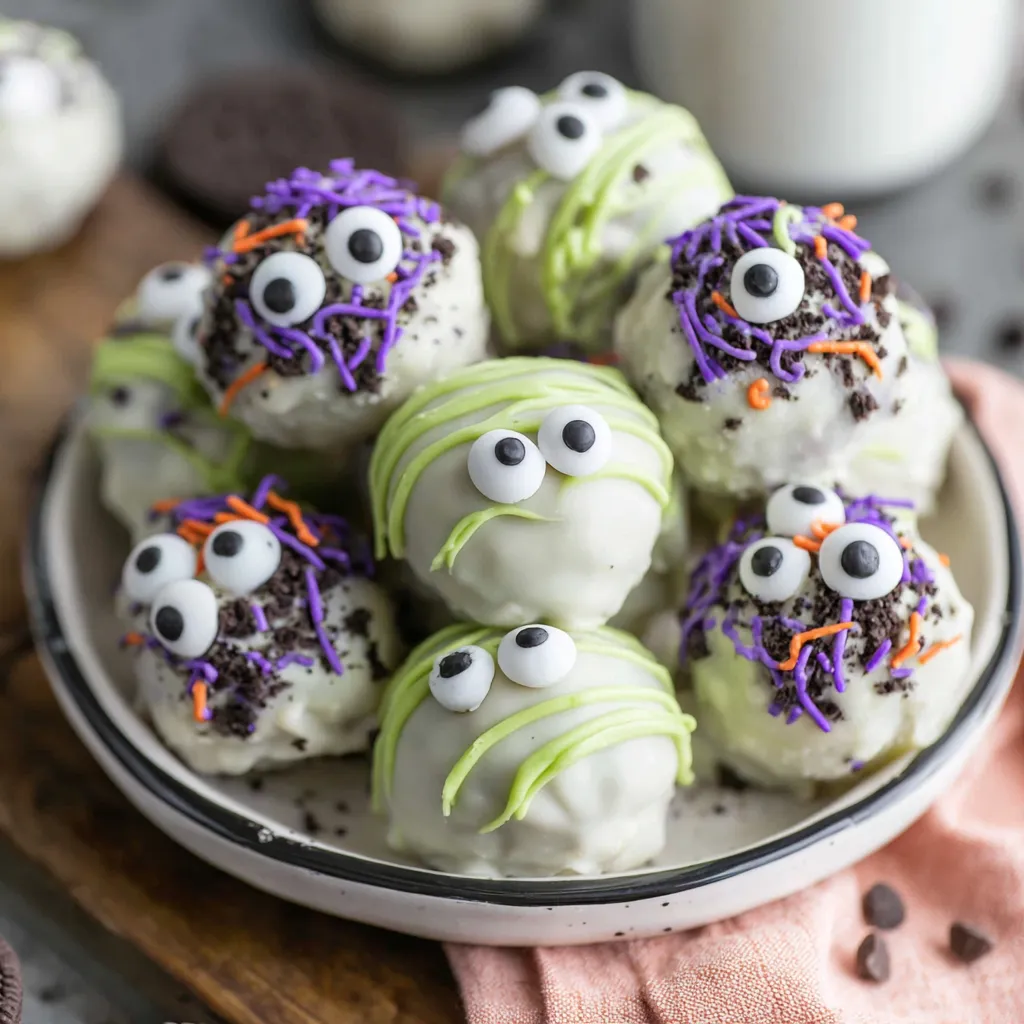 Tray of green-dipped monster truffles cooling on parchment