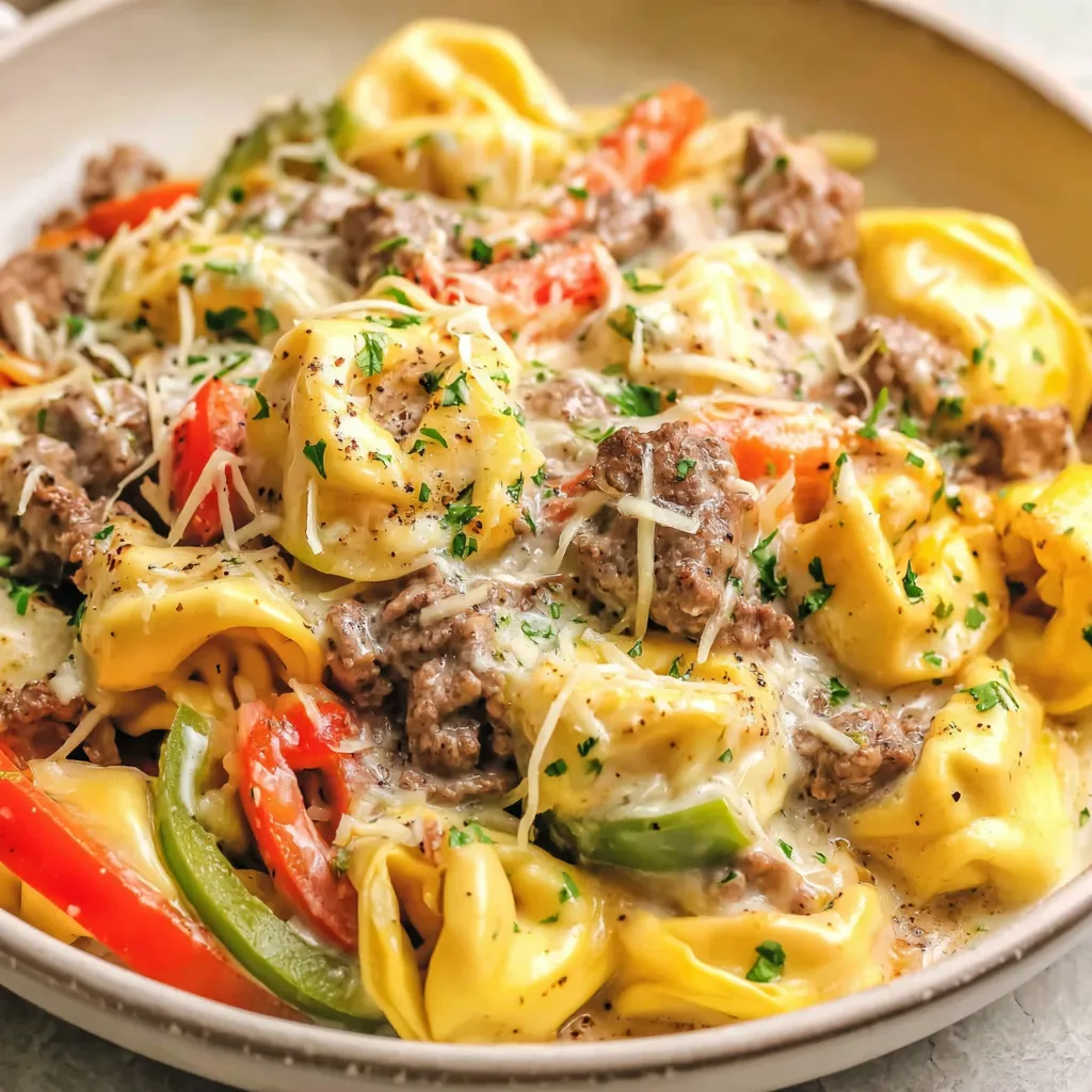 Crock Pot Cheesesteak Tortellini