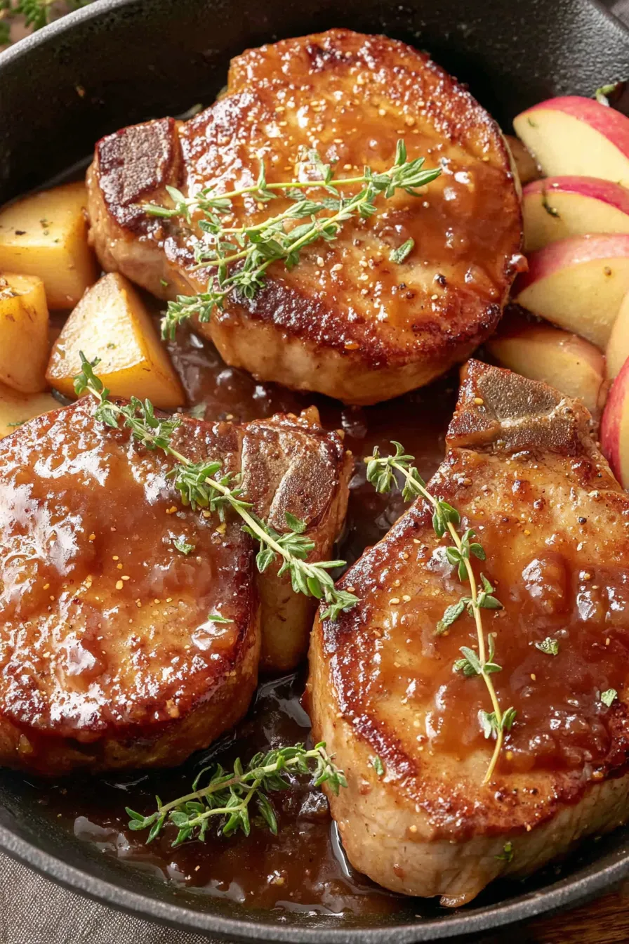 Sliced apples and onions in skillet