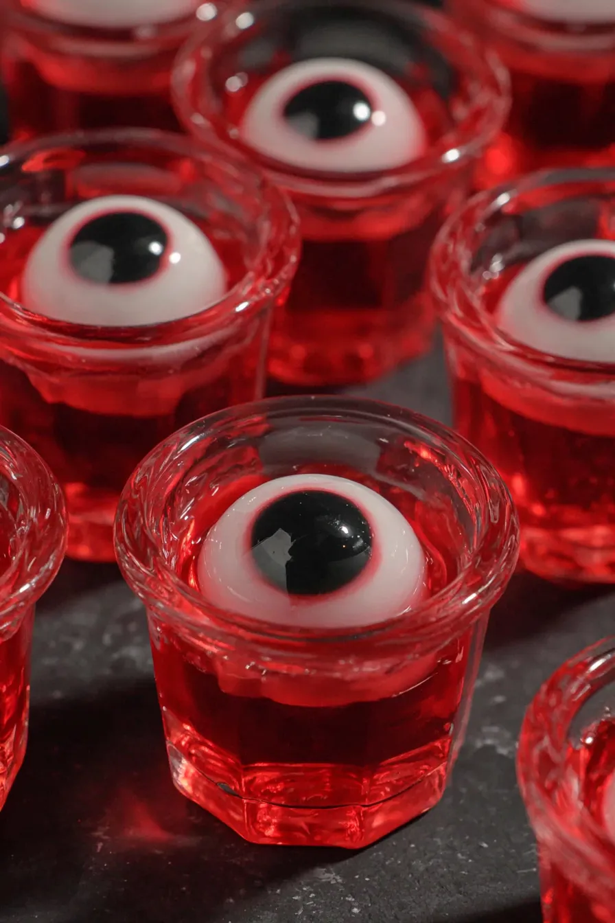 Tray of jello shots chilling in refrigerator