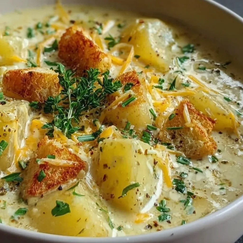 Hearty Cheddar Garlic Herb Potato Soup