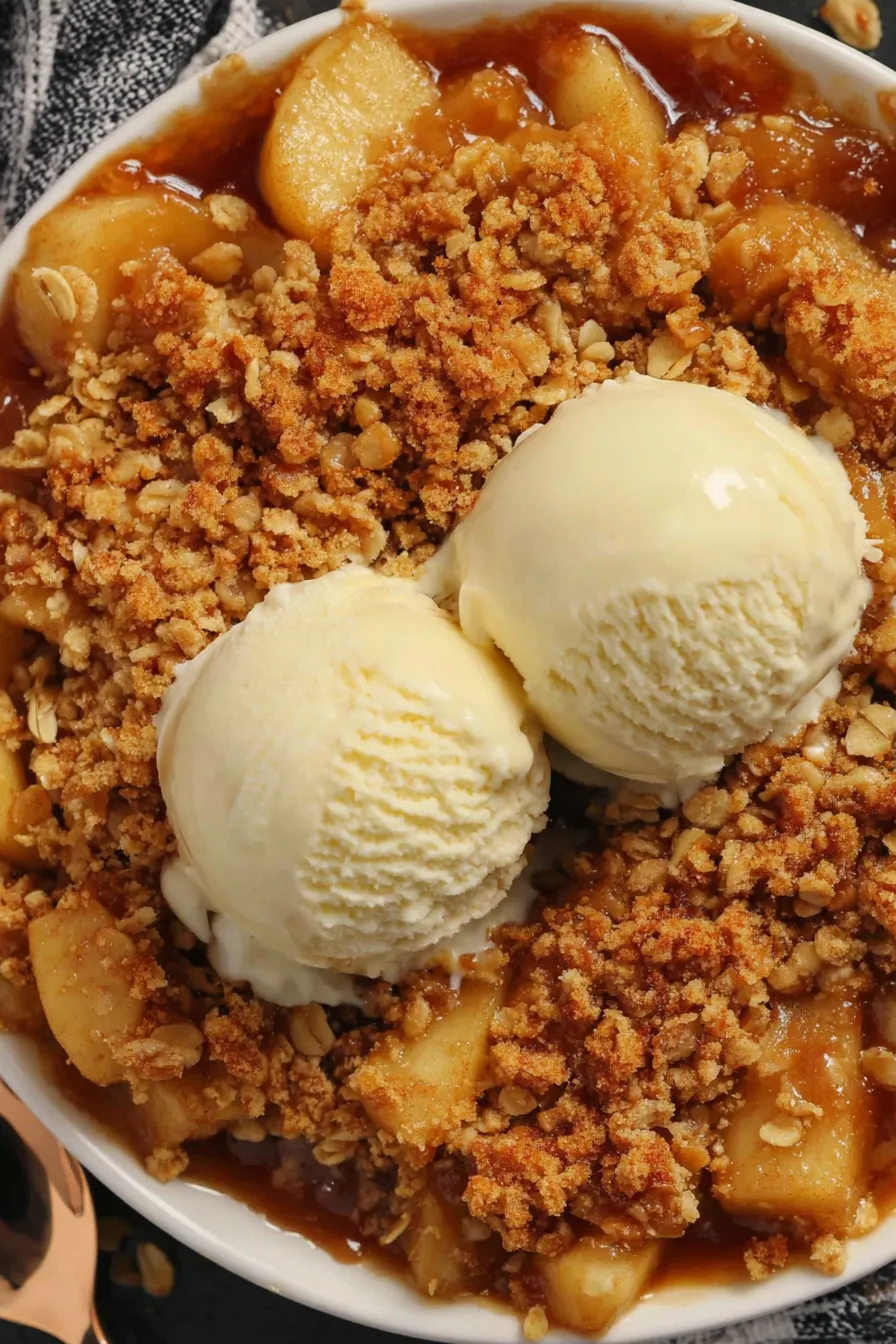 Finished apple crumble in baking dish