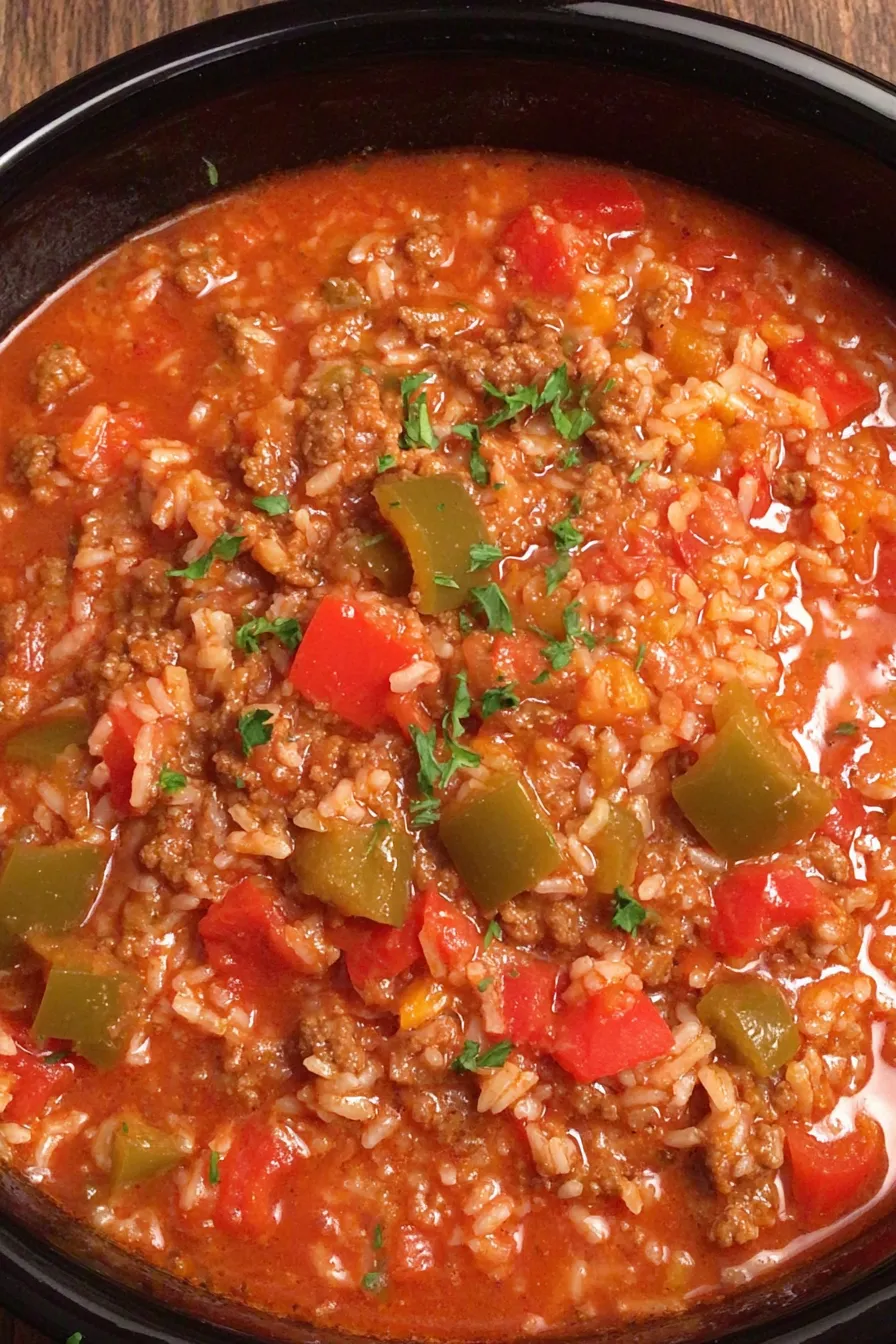 Simmering crock pot stuffed pepper soup