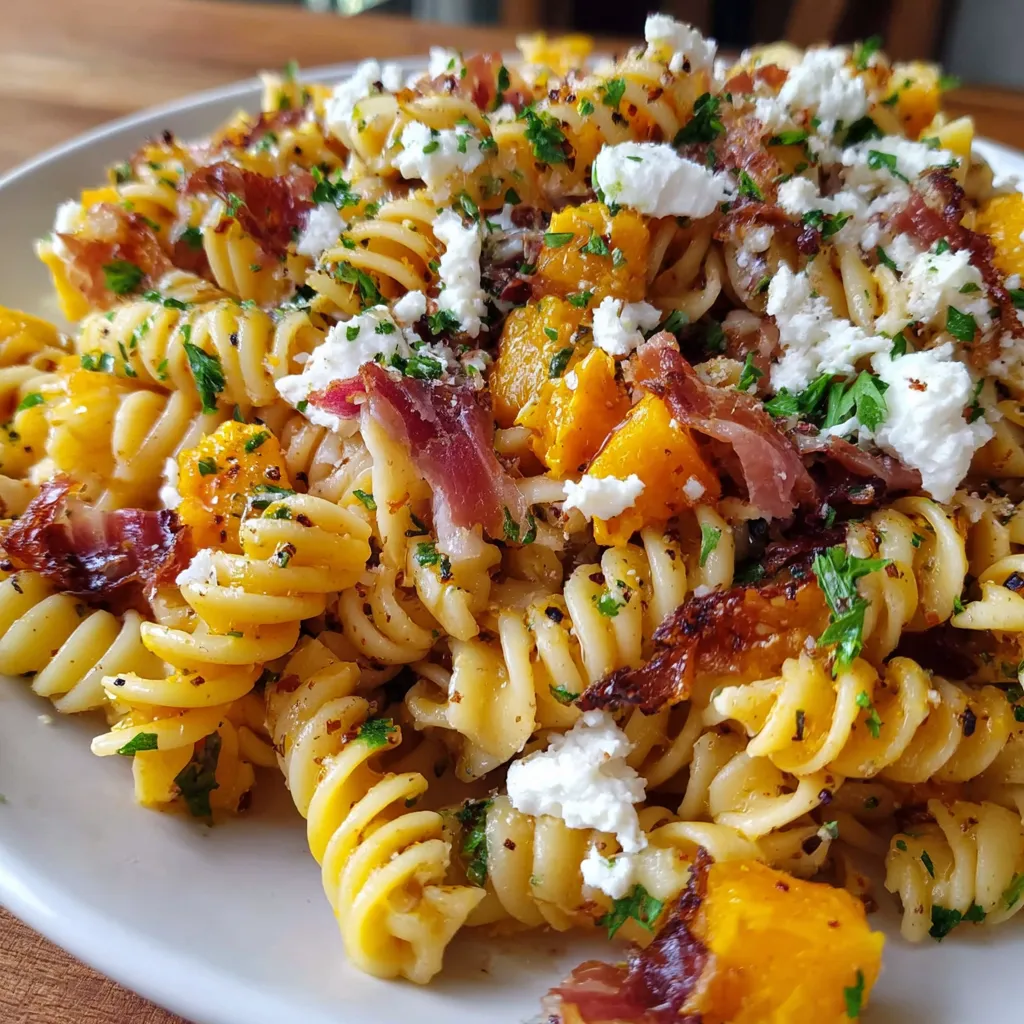 Pumpkin Pasta Salad with Goat Cheese & Crispy Prosciutto